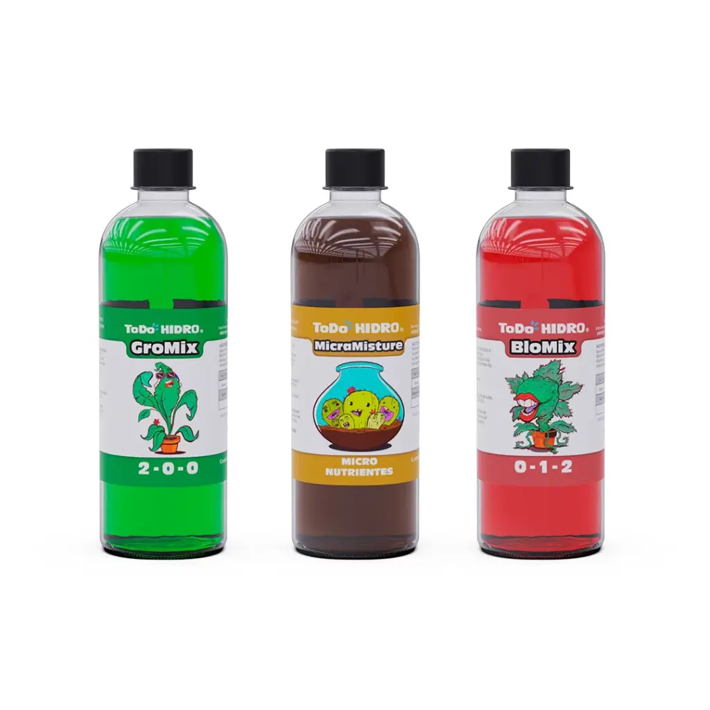 Tri-pack o Línea Mix (GroMix + MicroMix + BloMix), Pack profesional de fertilizante para cultivo intensivo de Flores y Frutales (200ml)