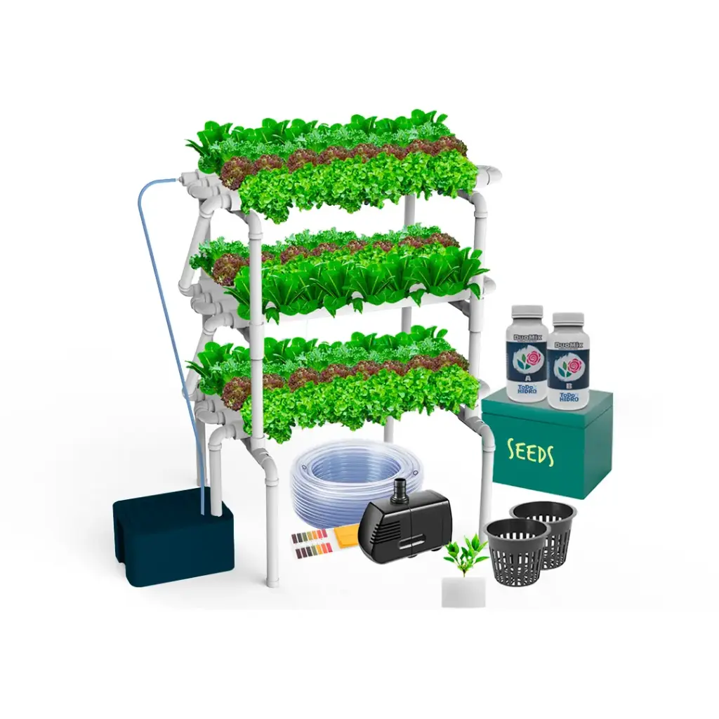 Kit Hidropónico N8 Sistema NFT para 96 Plantas, Jardín Completo con Nutrientes, Semillas y Accesorios
