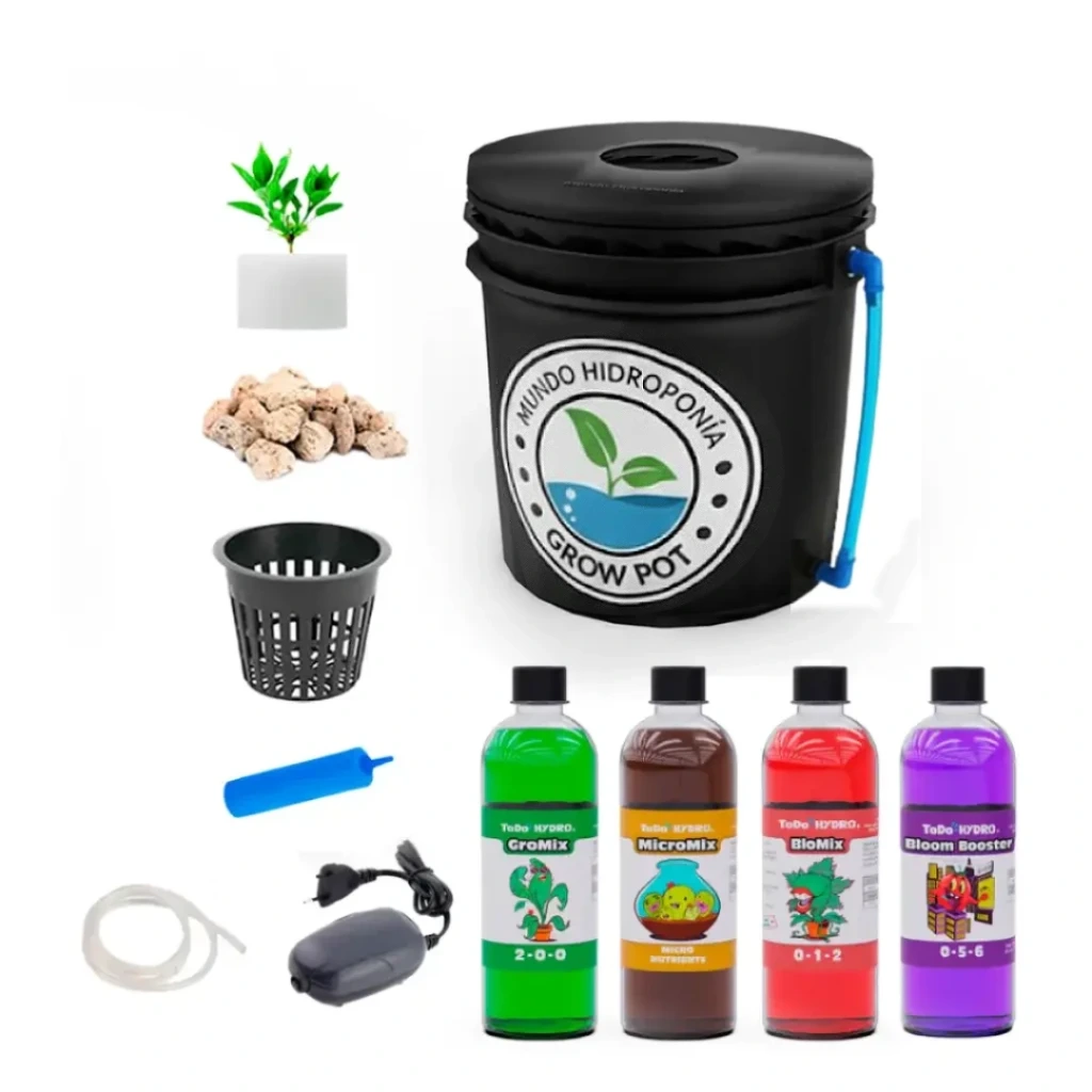 Grow Pot Original y Medidor de Agua - DWC Hydro Bucket Kit con Bomba de Aire, Nutrientes y Más
